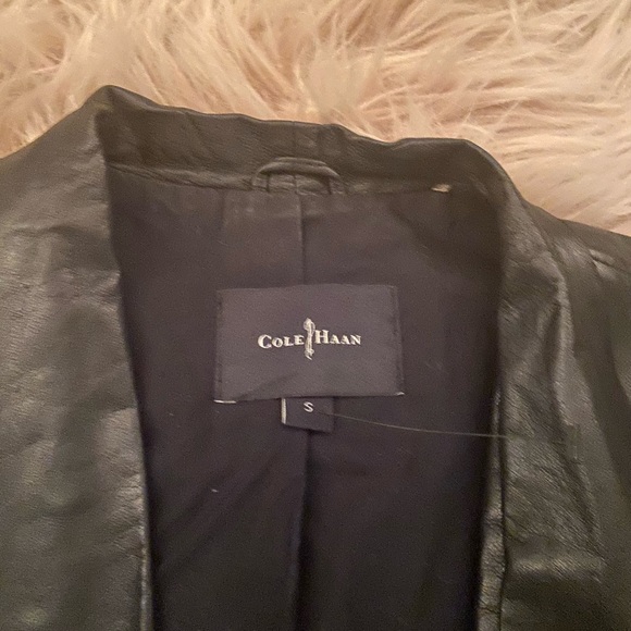 Cole Haan Lambskin Open Front Waterfall Leather Jacket - Picture 5 of 7